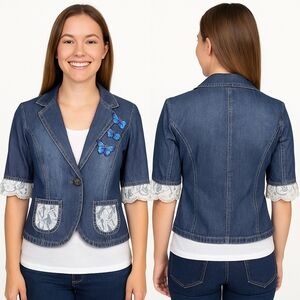 Handmade Women's Short Sleeve Denim Blazer Size Sm